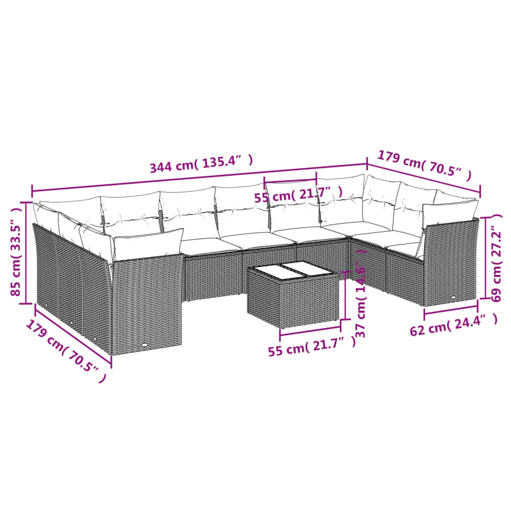 11-delige Loungeset met kussens poly rattan zwart is nu te koop bij PeponiXL, paradijselijk wonen!