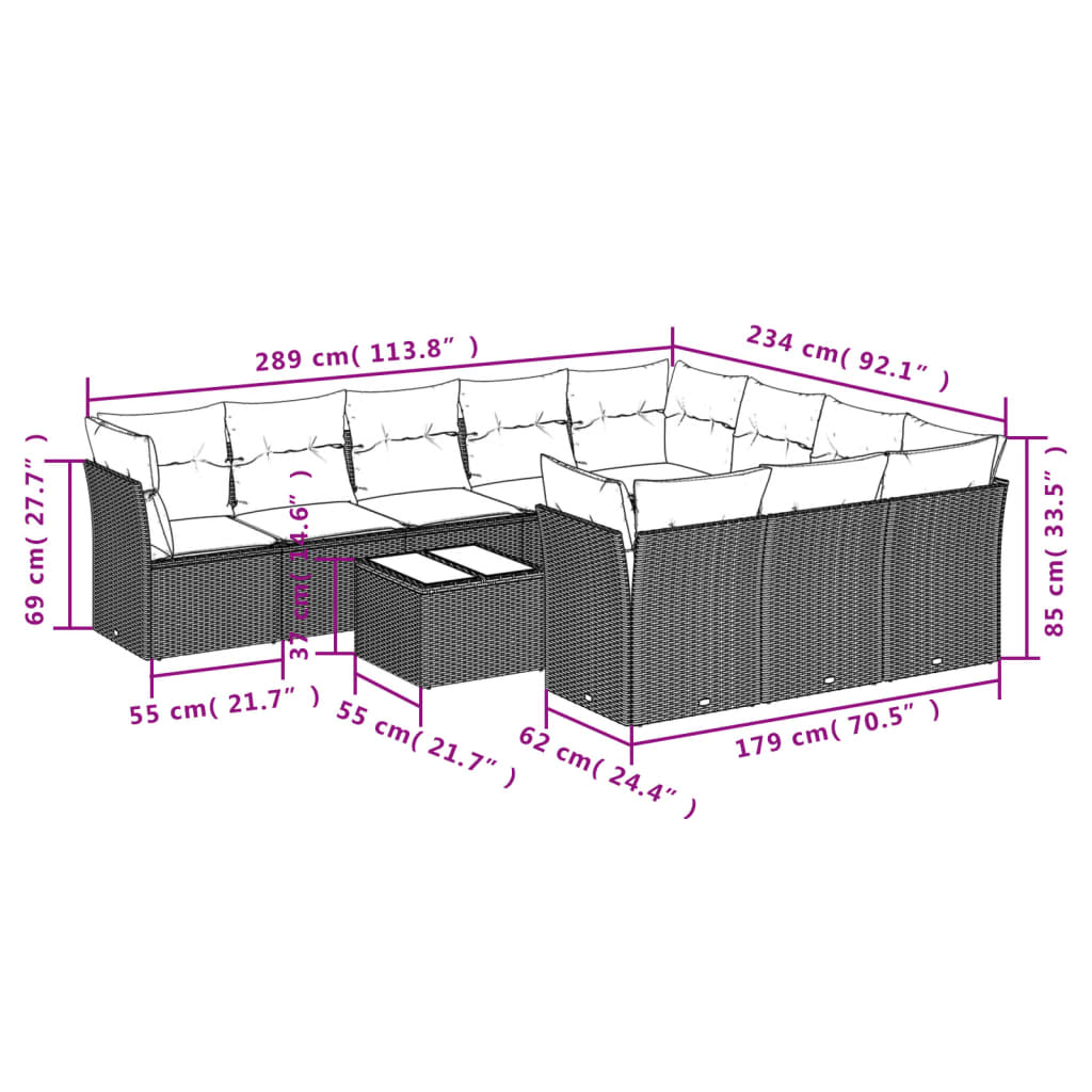 11-delige Loungeset met kussens poly rattan zwart is nu te koop bij PeponiXL, paradijselijk wonen!