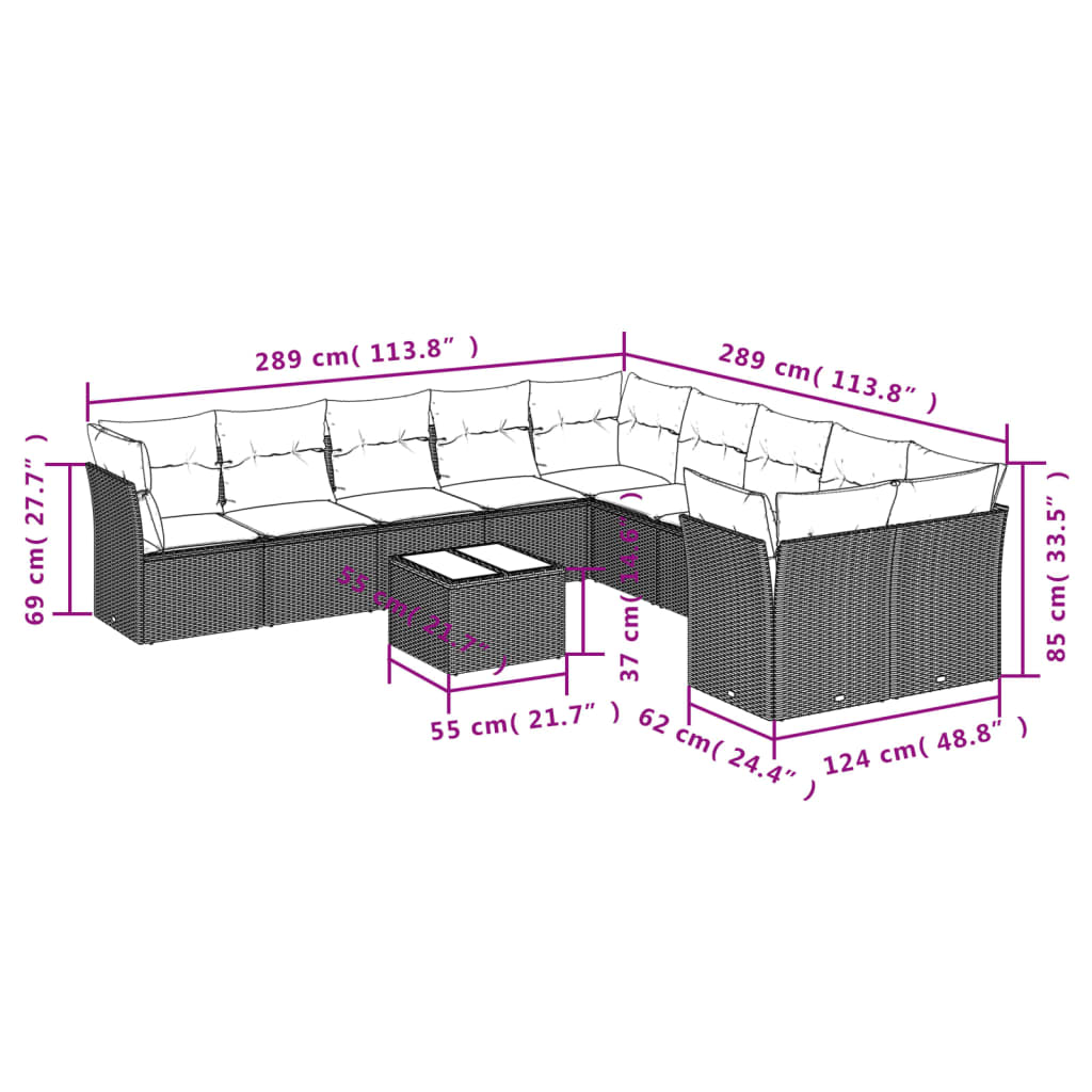 11-delige Loungeset met kussens poly rattan bruin is nu te koop bij PeponiXL, paradijselijk wonen!