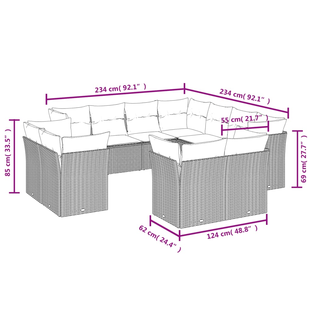 11-delige Loungeset met kussens poly rattan bruin is nu te koop bij PeponiXL, paradijselijk wonen!