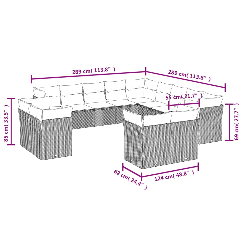 13-delige Loungeset met kussens poly rattan bruin is nu te koop bij PeponiXL, paradijselijk wonen!