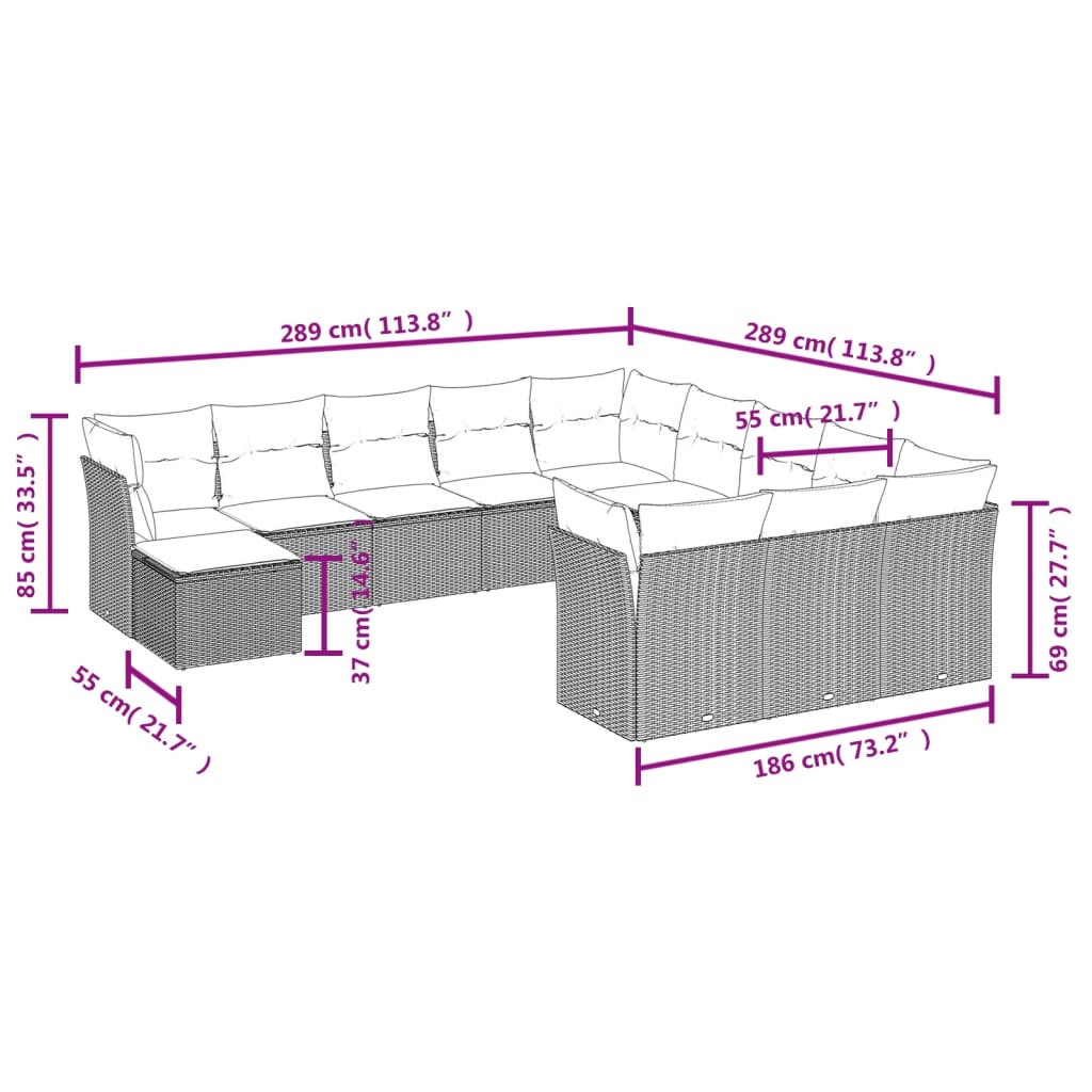 12-delige Loungeset met kussens poly rattan zwart is nu te koop bij PeponiXL, paradijselijk wonen!