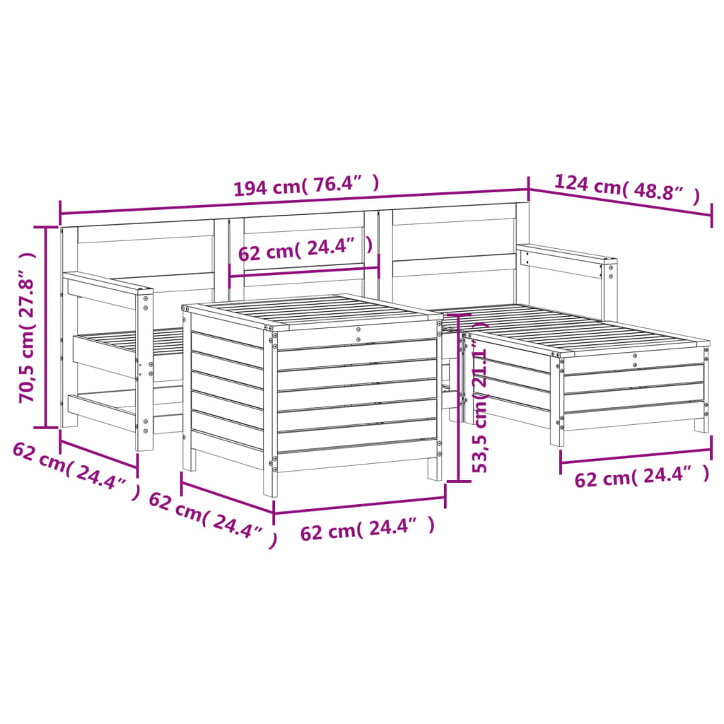 5-delige Loungeset massief grenenhout