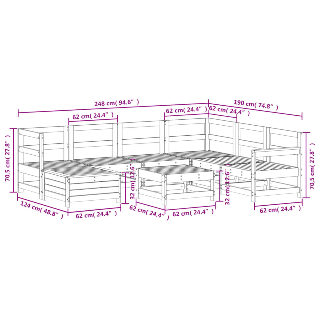 8-delige Loungeset massief grenenhout wit is nu te koop bij PeponiXL, paradijselijk wonen!