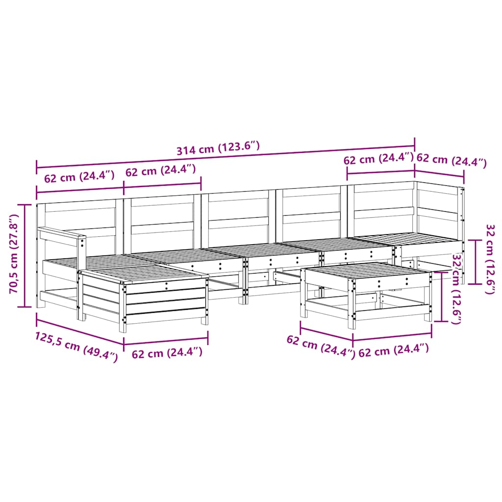 7-delige Loungeset massief grenenhout wit is nu te koop bij PeponiXL, paradijselijk wonen!