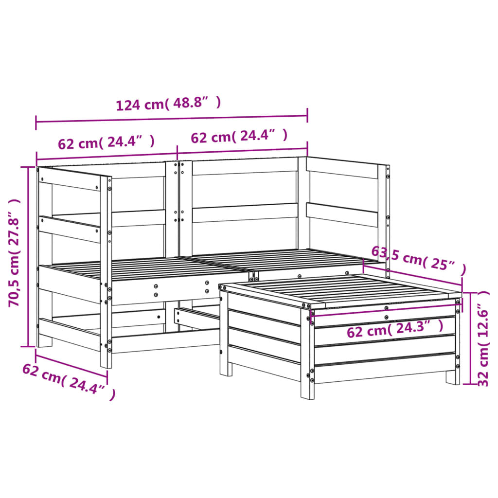 3-delige Loungeset massief grenenhout wit is nu te koop bij PeponiXL, paradijselijk wonen!