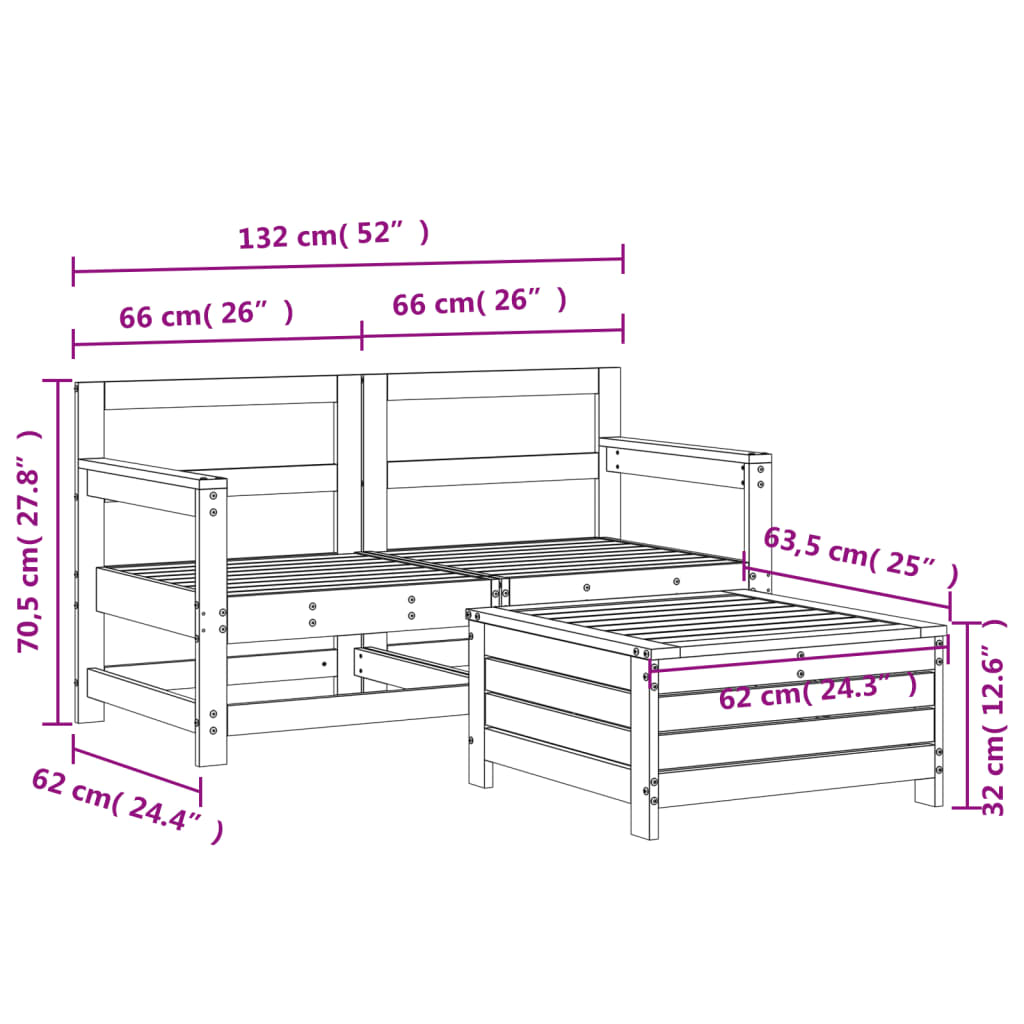 3-delige Loungeset massief grenenhout wit is nu te koop bij PeponiXL, paradijselijk wonen!