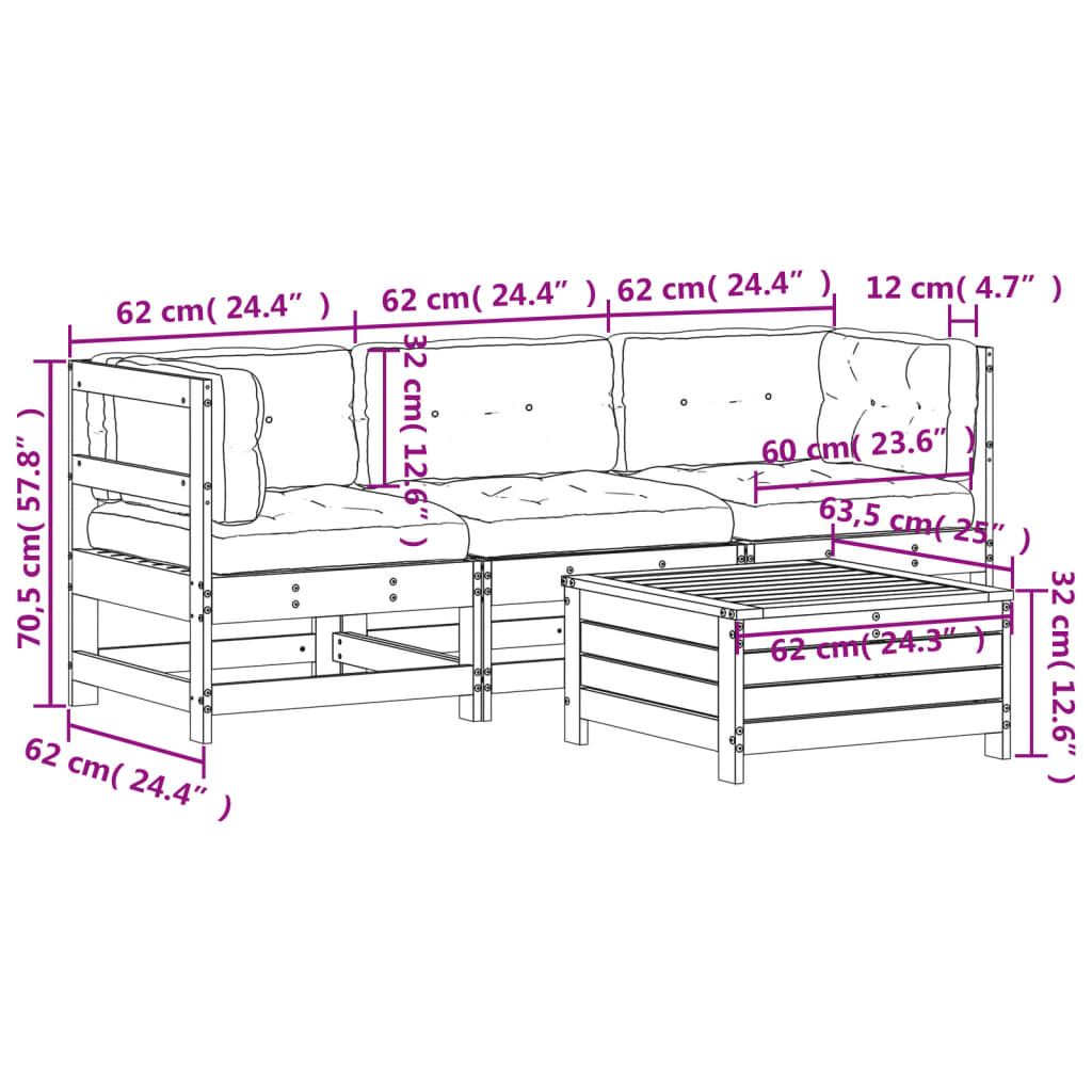 4-delige Loungeset massief grenenhout is nu te koop bij PeponiXL, paradijselijk wonen!