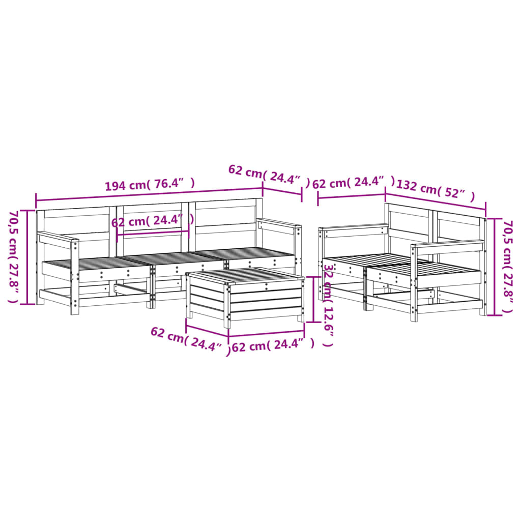 6-delige Loungeset massief grenenhout is nu te koop bij PeponiXL, paradijselijk wonen!