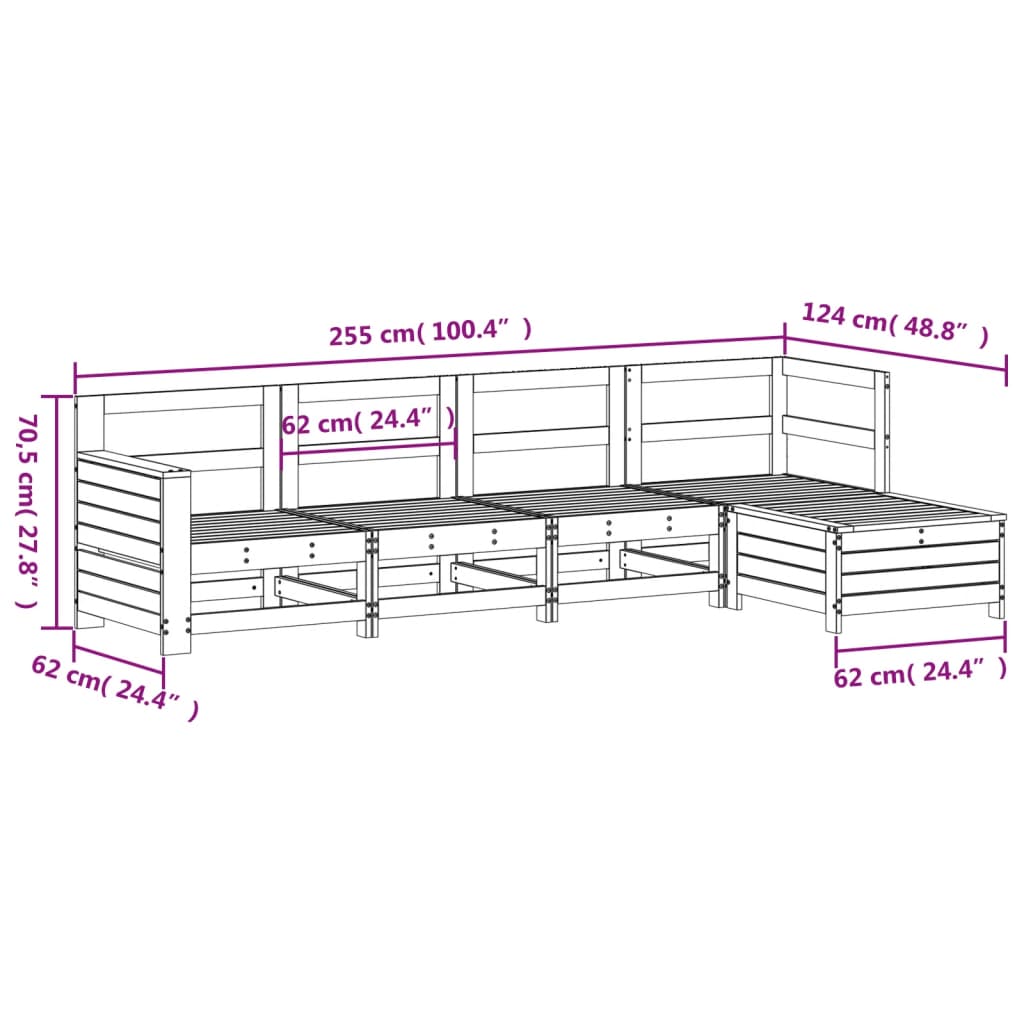 5-delige Loungeset massief grenenhout