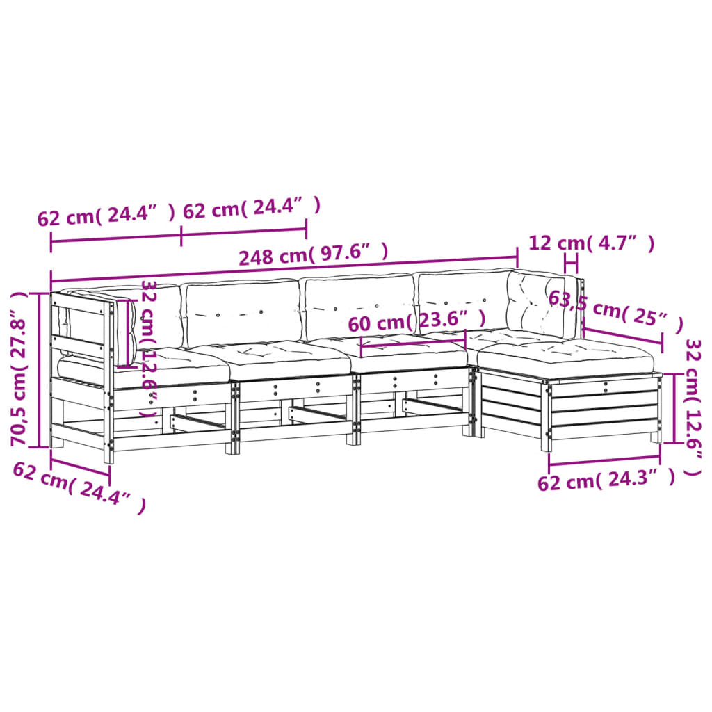 5-delige Loungeset met kussens massief grenenhout is nu te koop bij PeponiXL, paradijselijk wonen!