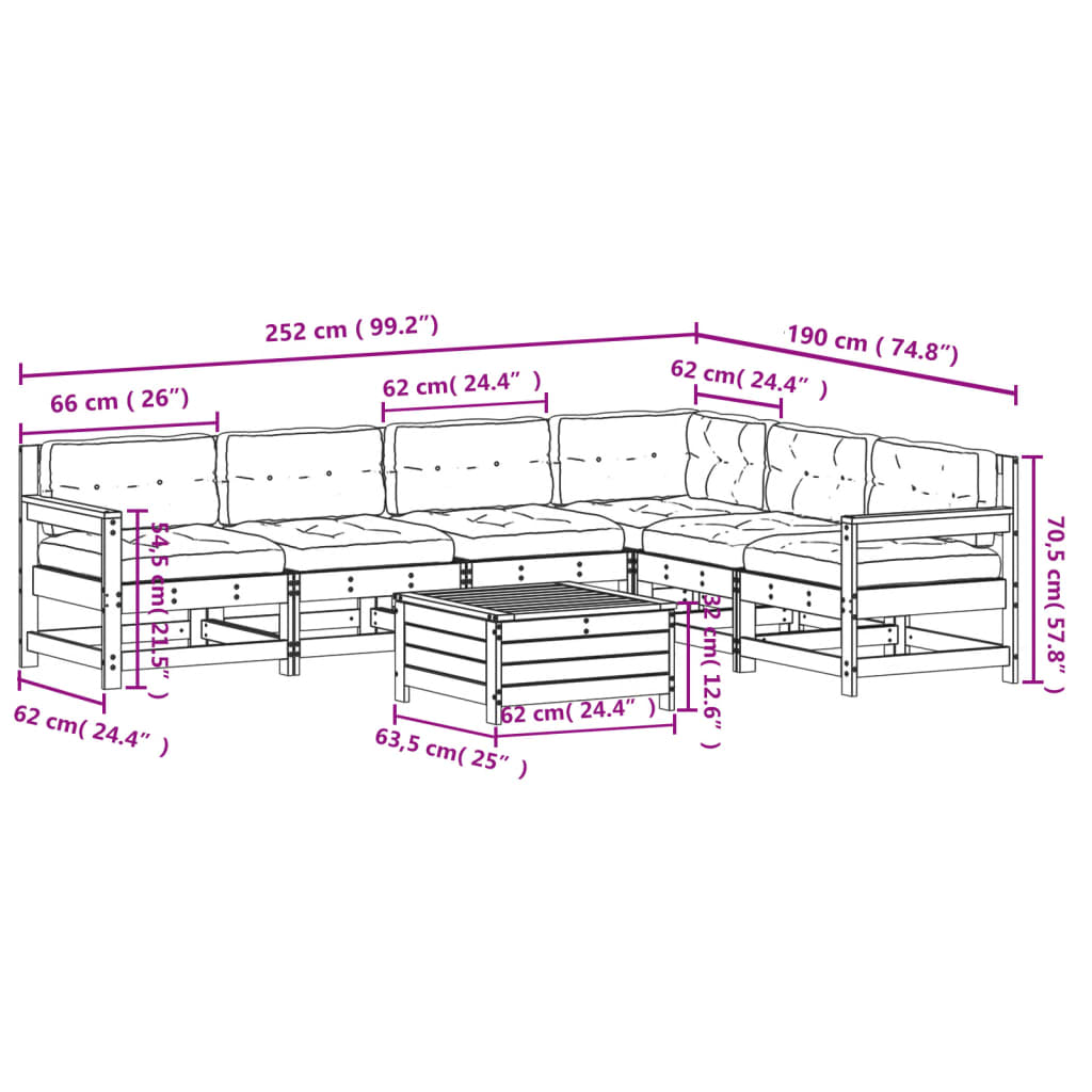 7-delige Loungeset met kussens massief grenenhout is nu te koop bij PeponiXL, paradijselijk wonen!