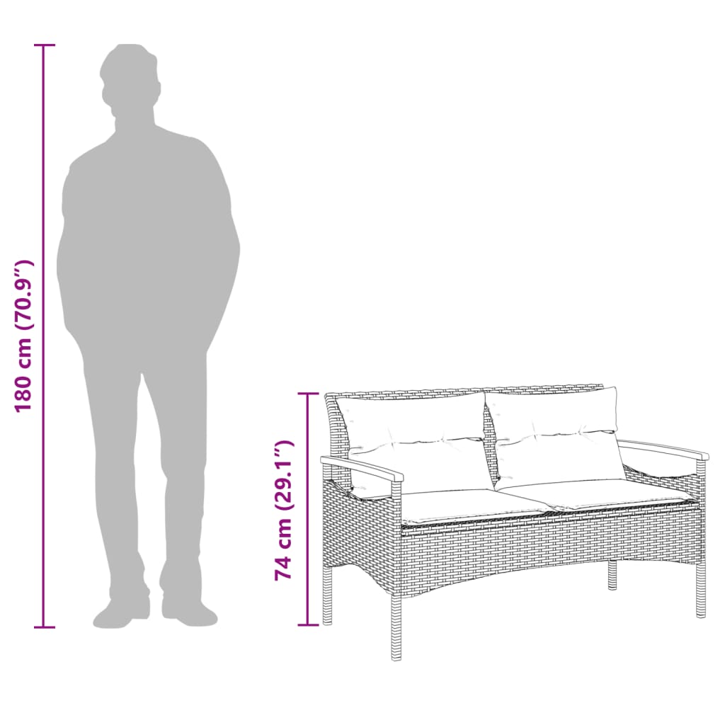 Tuinbank met kussens 116x62,5x74 cm poly rattan grijs is nu te koop bij PeponiXL, paradijselijk wonen!