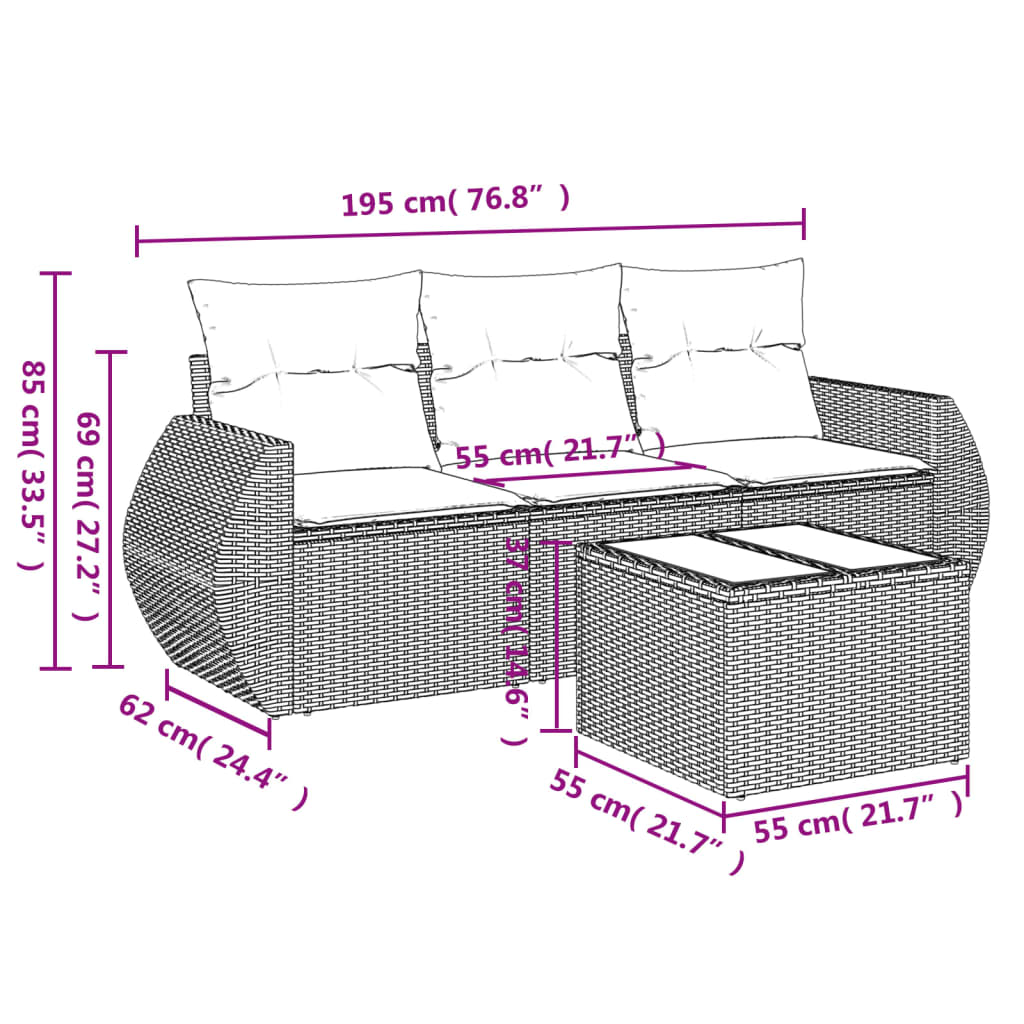 4-delige Loungeset met kussens poly rattan bruin is nu te koop bij PeponiXL, paradijselijk wonen!