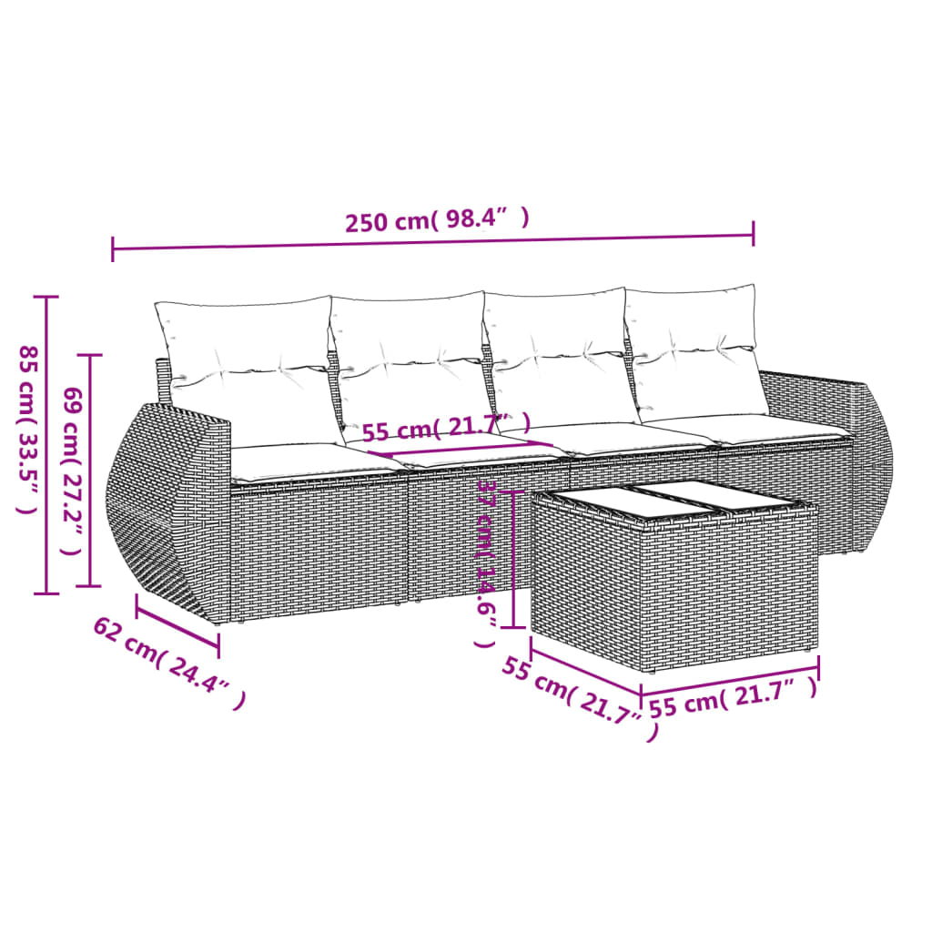 5-delige Loungeset met kussens poly rattan beige is nu te koop bij PeponiXL, paradijselijk wonen!
