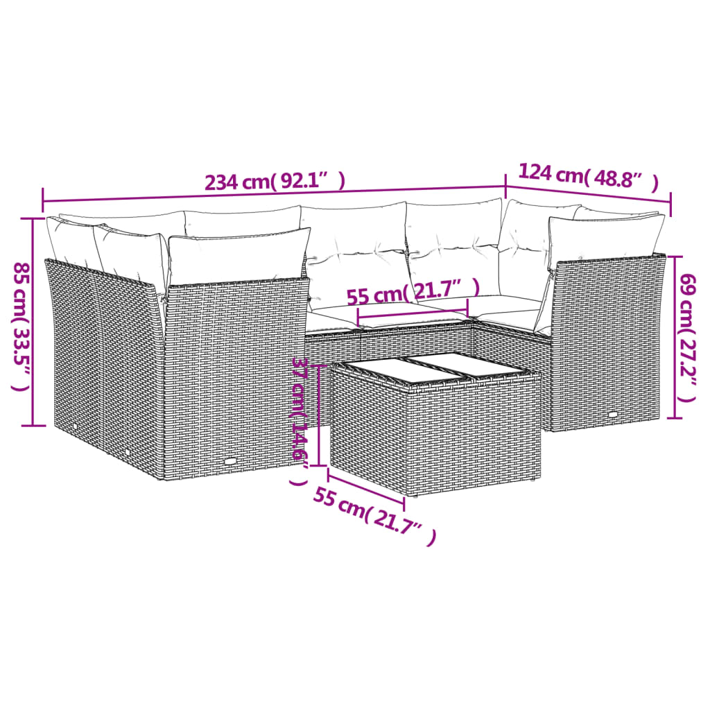 7-delige Loungeset met kussens poly rattan bruin is nu te koop bij PeponiXL, paradijselijk wonen!
