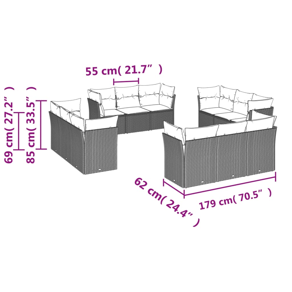 12-delige Loungeset met kussens poly rattan grijs is nu te koop bij PeponiXL, paradijselijk wonen!