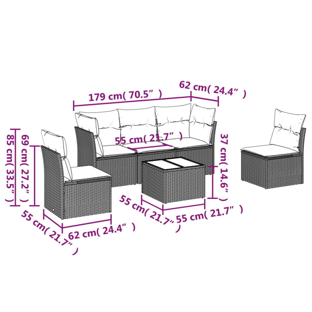 6-delige Loungeset met kussens poly rattan beige is nu te koop bij PeponiXL, paradijselijk wonen!