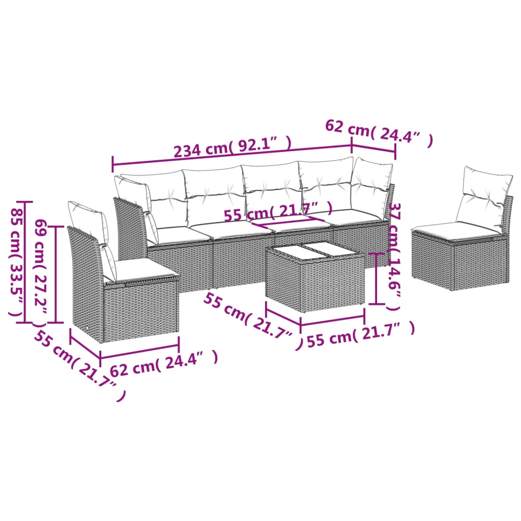 7-delige Loungeset met kussens poly rattan lichtgrijs is nu te koop bij PeponiXL, paradijselijk wonen!