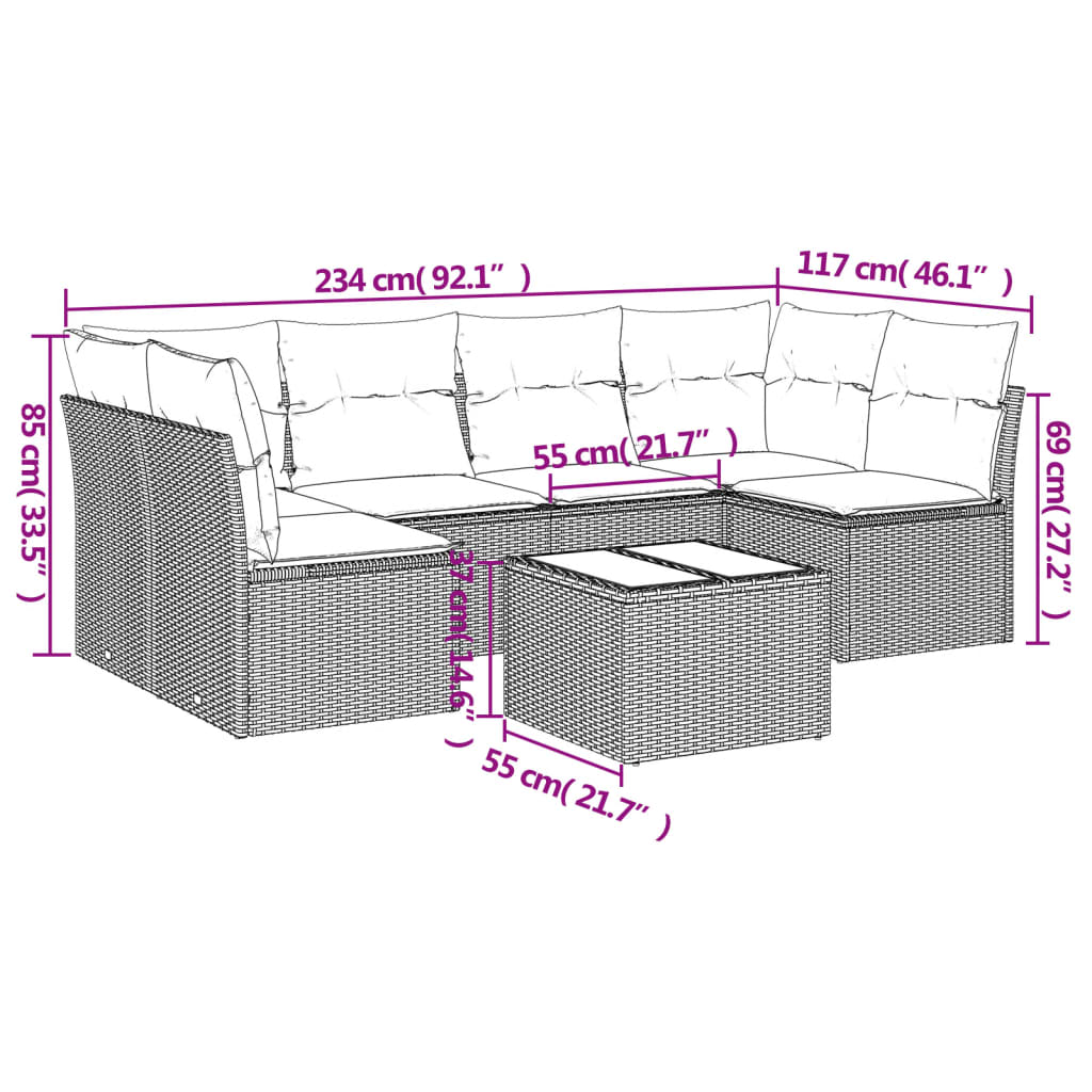 7-delige Loungeset met kussens poly rattan grijs is nu te koop bij PeponiXL, paradijselijk wonen!