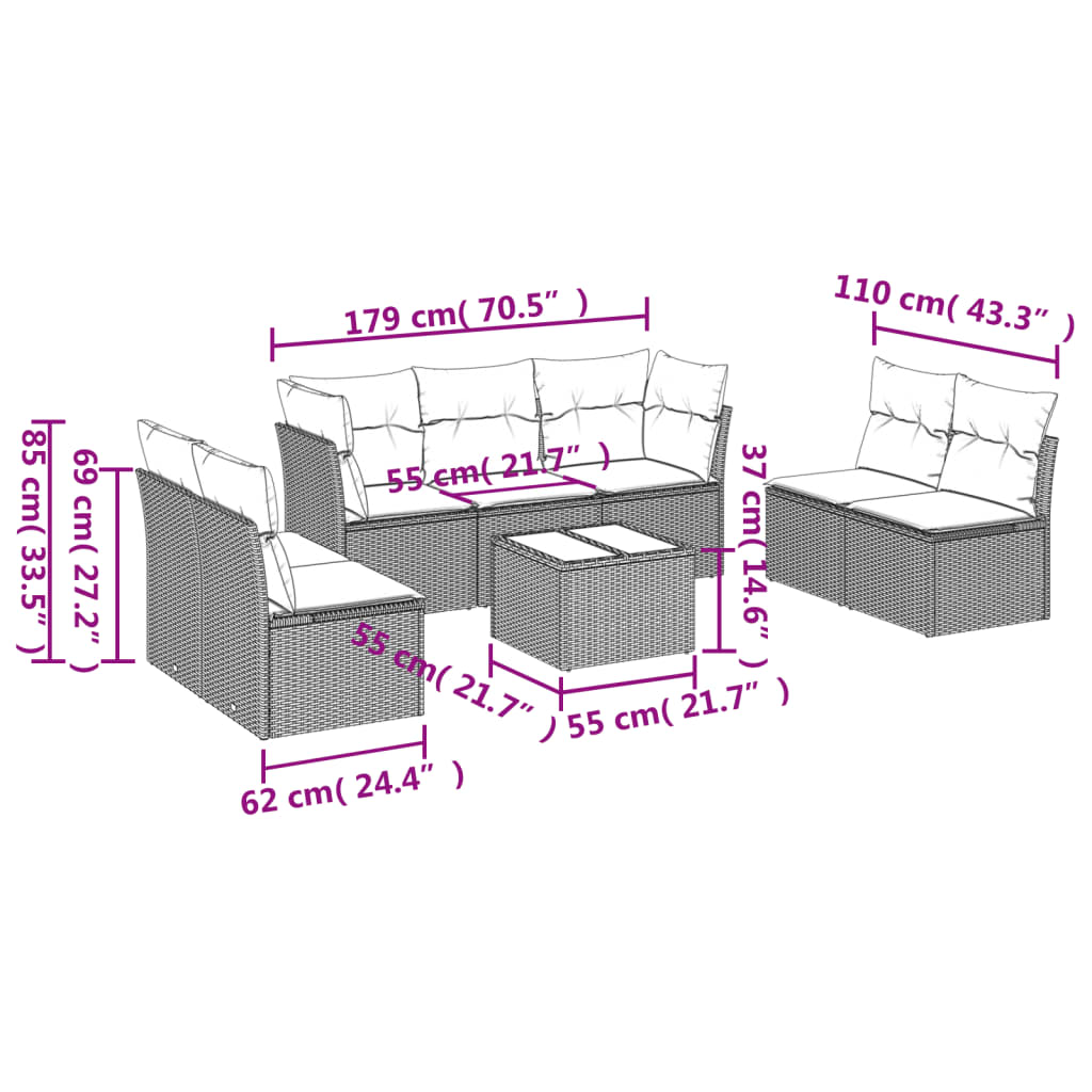 8-delige Loungeset met kussens poly rattan lichtgrijs is nu te koop bij PeponiXL, paradijselijk wonen!