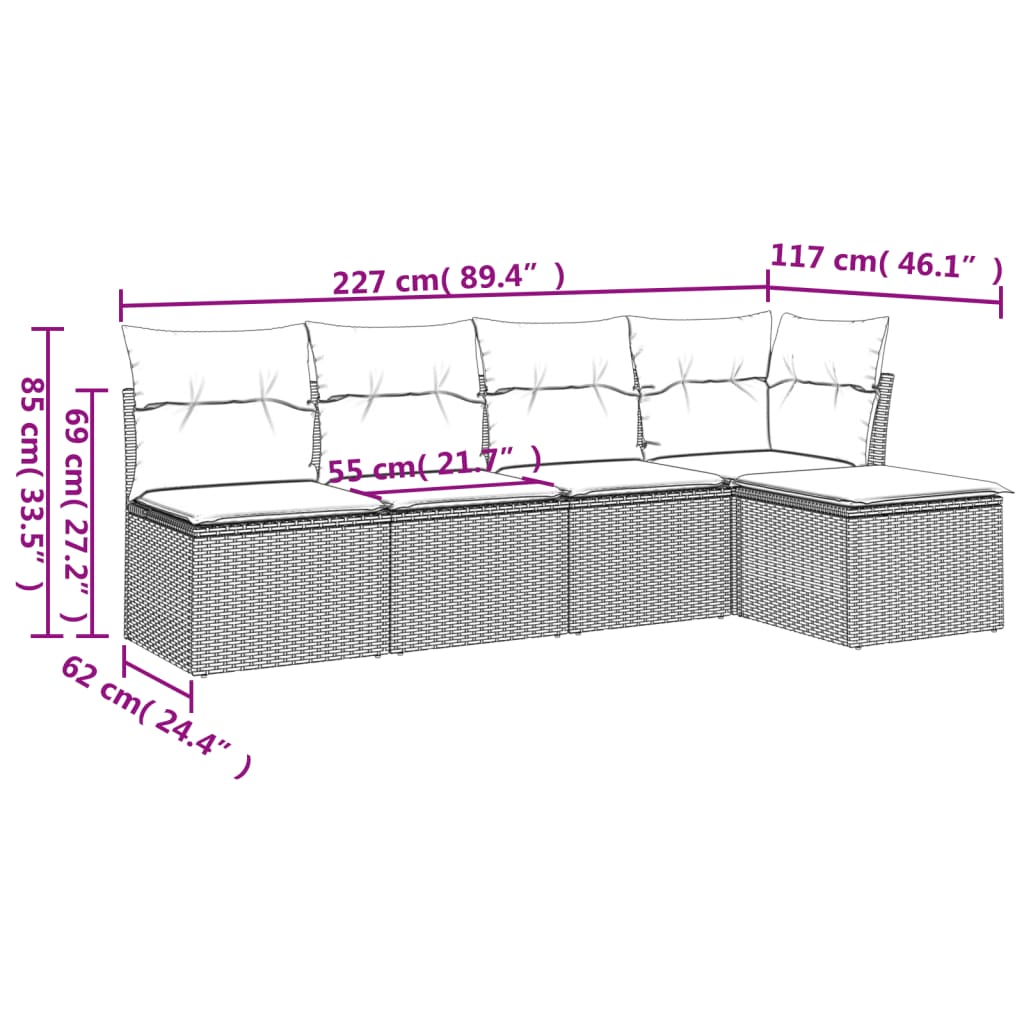 5-delige Loungeset met kussens poly rattan grijs is nu te koop bij PeponiXL, paradijselijk wonen!