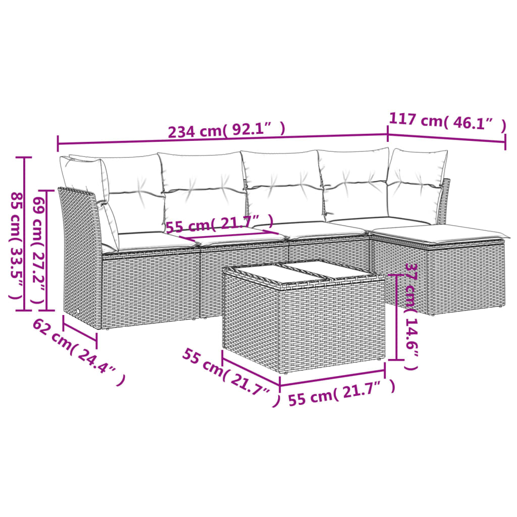 6-delige Loungeset met kussens poly rattan grijs is nu te koop bij PeponiXL, paradijselijk wonen!