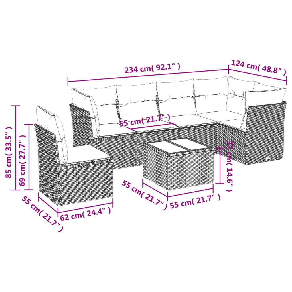 7-delige Loungeset met kussens poly rattan zwart is nu te koop bij PeponiXL, paradijselijk wonen!