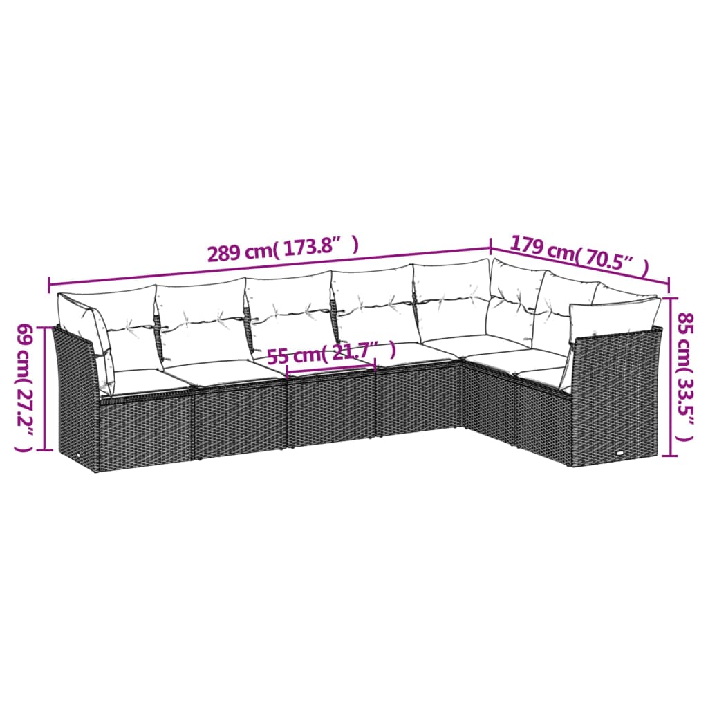 7-delige Loungeset met kussens poly rattan bruin is nu te koop bij PeponiXL, paradijselijk wonen!