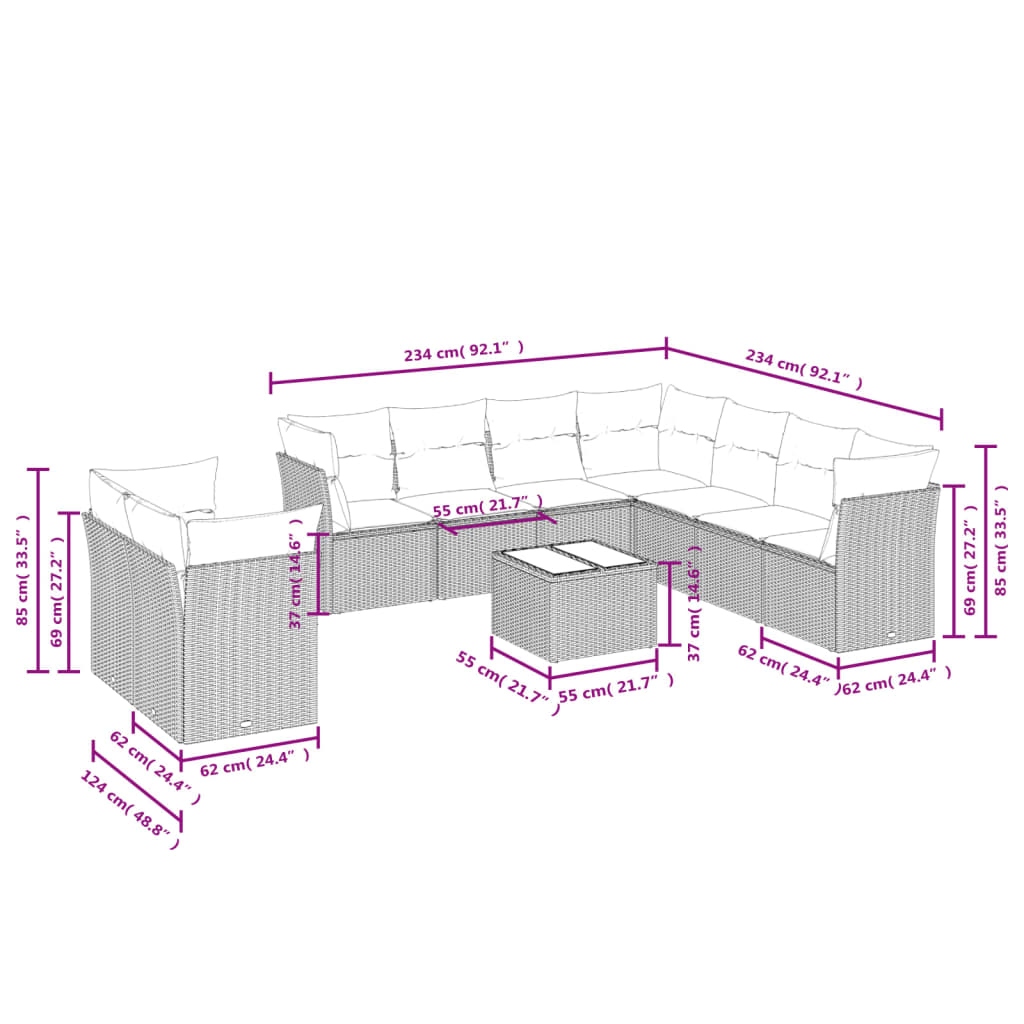 10-delige Loungeset met kussens poly rattan beige is nu te koop bij PeponiXL, paradijselijk wonen!