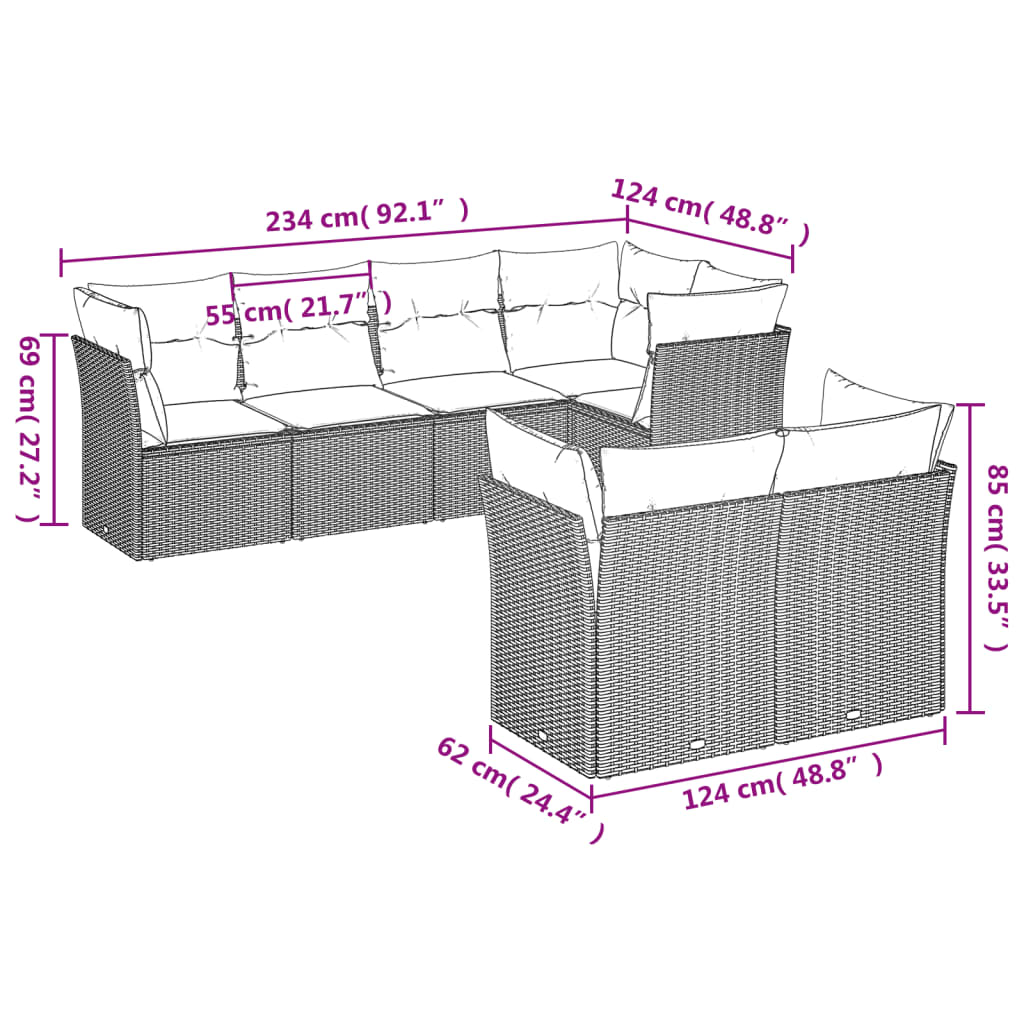 7-delige Loungeset met kussens poly rattan grijs is nu te koop bij PeponiXL, paradijselijk wonen!