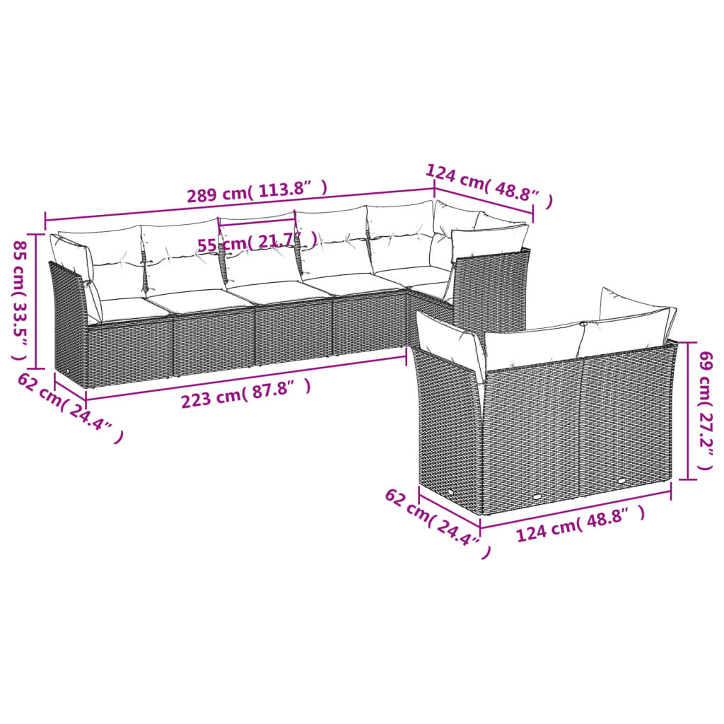 8-delige Loungeset met kussens poly rattan beige is nu te koop bij PeponiXL, paradijselijk wonen!