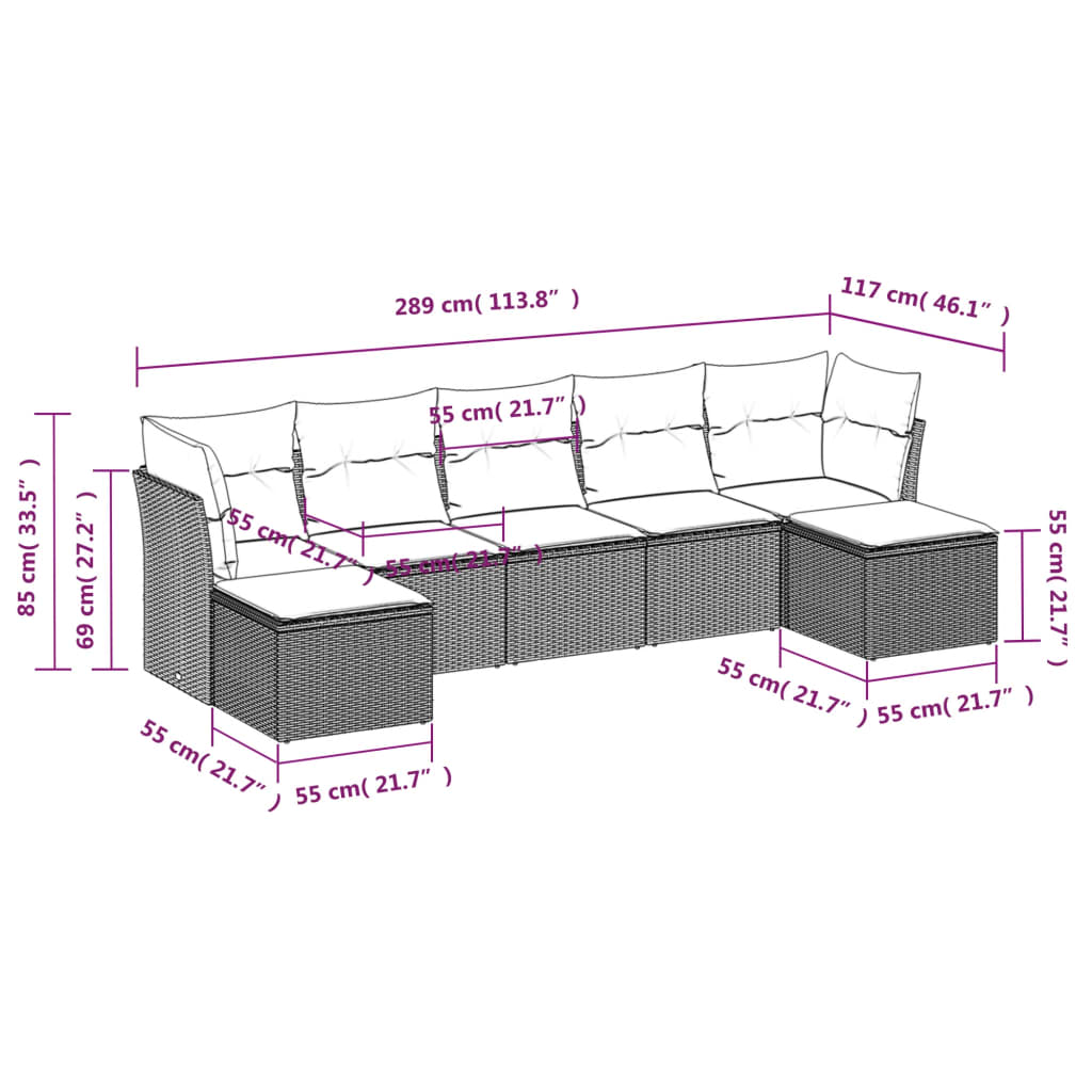 7-delige Loungeset met kussens poly rattan grijs is nu te koop bij PeponiXL, paradijselijk wonen!