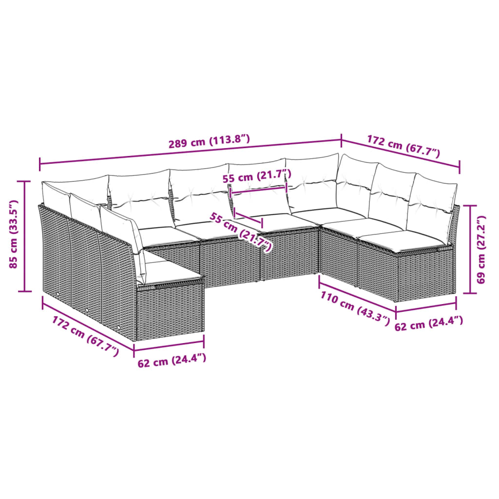 9-delige Loungeset met kussens poly rattan lichtgrijs is nu te koop bij PeponiXL, paradijselijk wonen!
