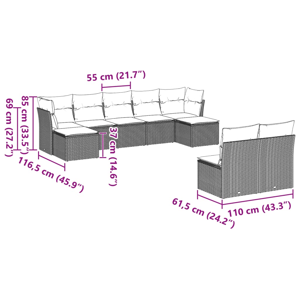 9-delige Loungeset met kussens poly rattan lichtgrijs is nu te koop bij PeponiXL, paradijselijk wonen!
