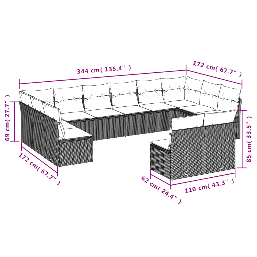 12-delige Loungeset met kussens poly rattan lichtgrijs is nu te koop bij PeponiXL, paradijselijk wonen!
