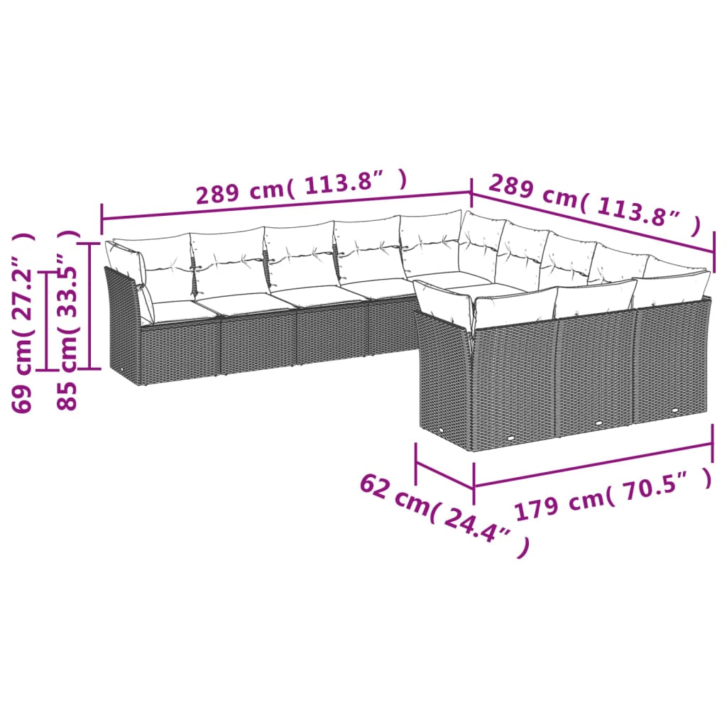 11-delige Loungeset met kussens poly rattan bruin is nu te koop bij PeponiXL, paradijselijk wonen!