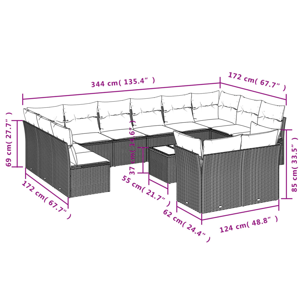 13-delige Loungeset met kussens poly rattan beige is nu te koop bij PeponiXL, paradijselijk wonen!