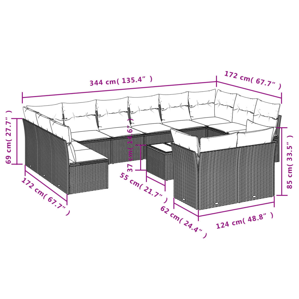 13-delige Loungeset met kussens poly rattan bruin is nu te koop bij PeponiXL, paradijselijk wonen!