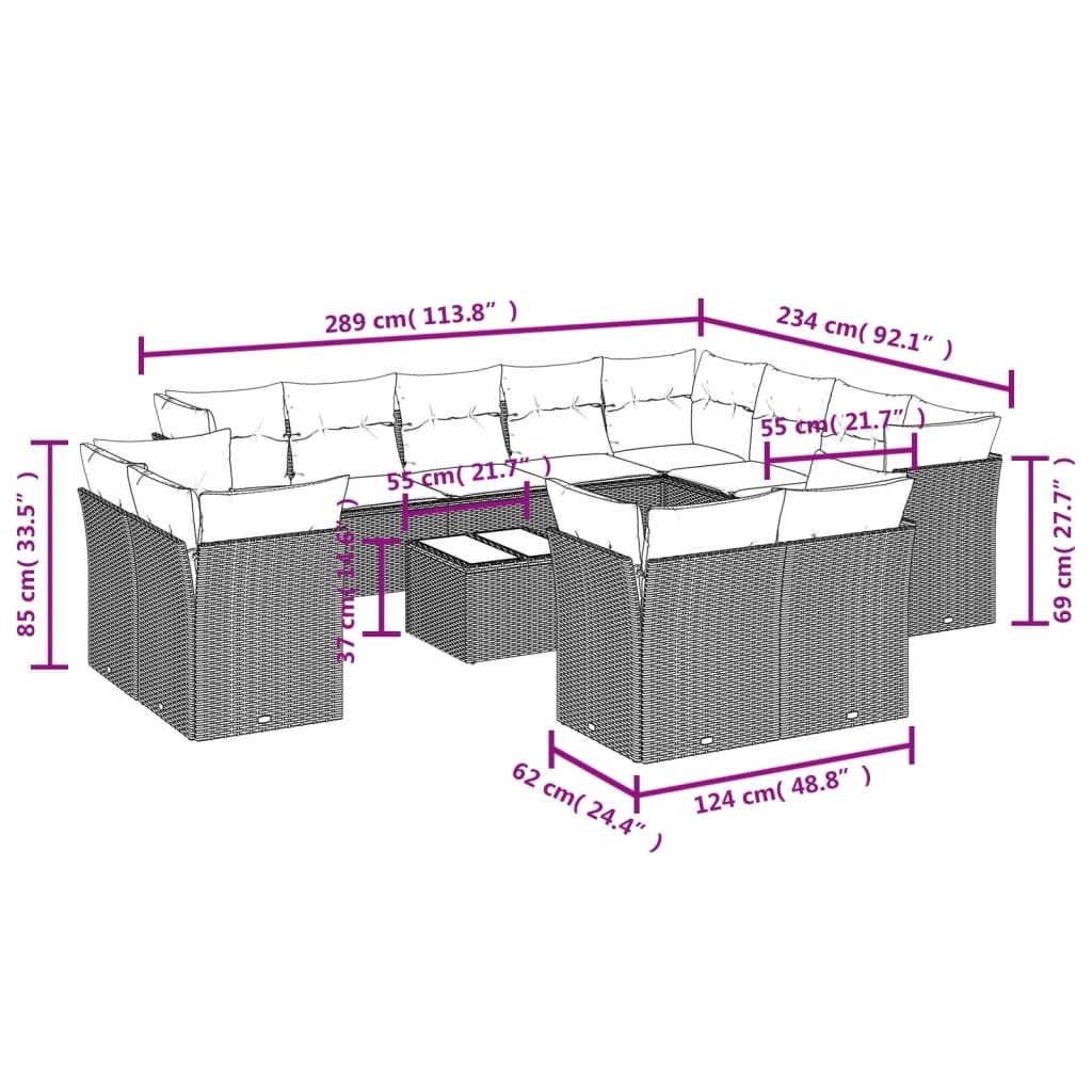13-delige Loungeset met kussens poly rattan grijs is nu te koop bij PeponiXL, paradijselijk wonen!