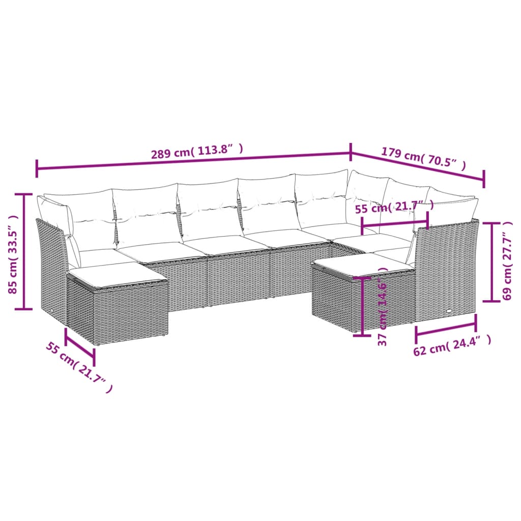 9-delige Loungeset met kussens poly rattan beige is nu te koop bij PeponiXL, paradijselijk wonen!