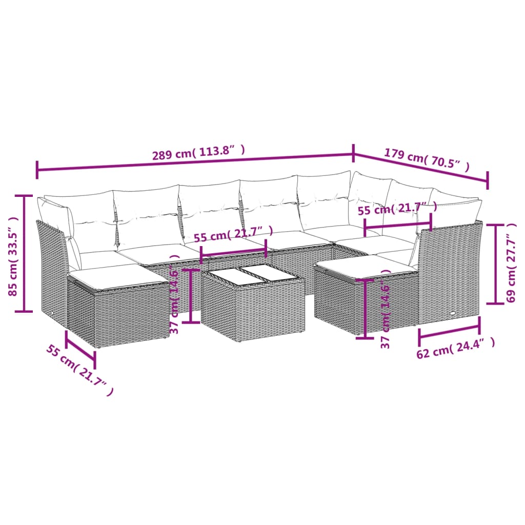 10-delige Loungeset met kussens poly rattan lichtgrijs is nu te koop bij PeponiXL, paradijselijk wonen!