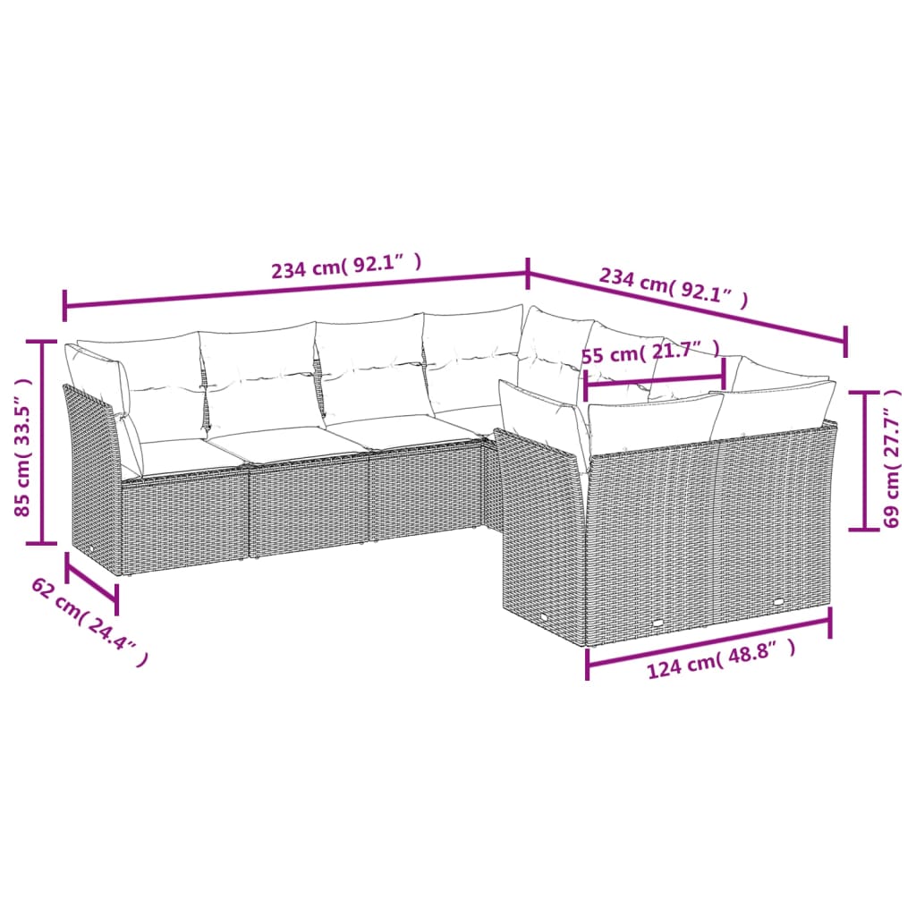 8-delige Loungeset met kussens poly rattan zwart is nu te koop bij PeponiXL, paradijselijk wonen!