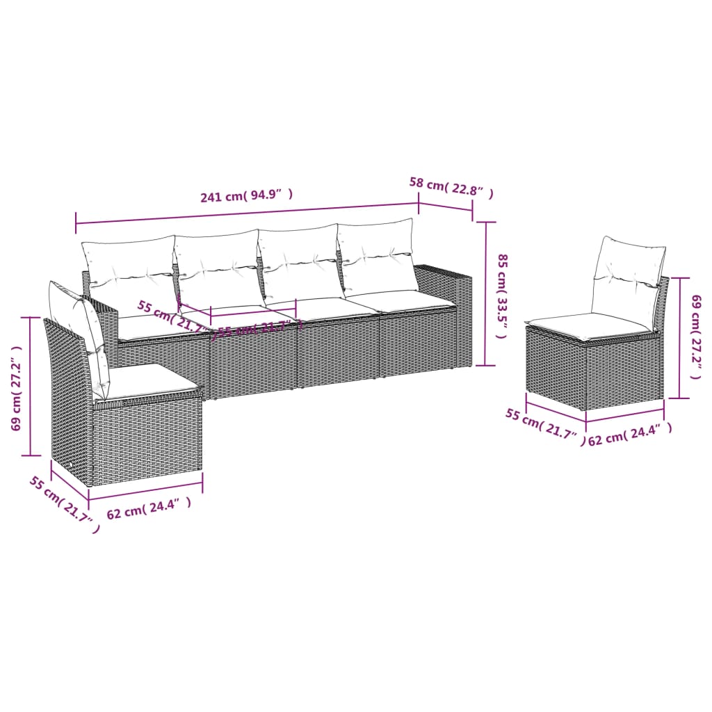 6-delige Loungeset met kussens poly rattan lichtgrijs is nu te koop bij PeponiXL, paradijselijk wonen!