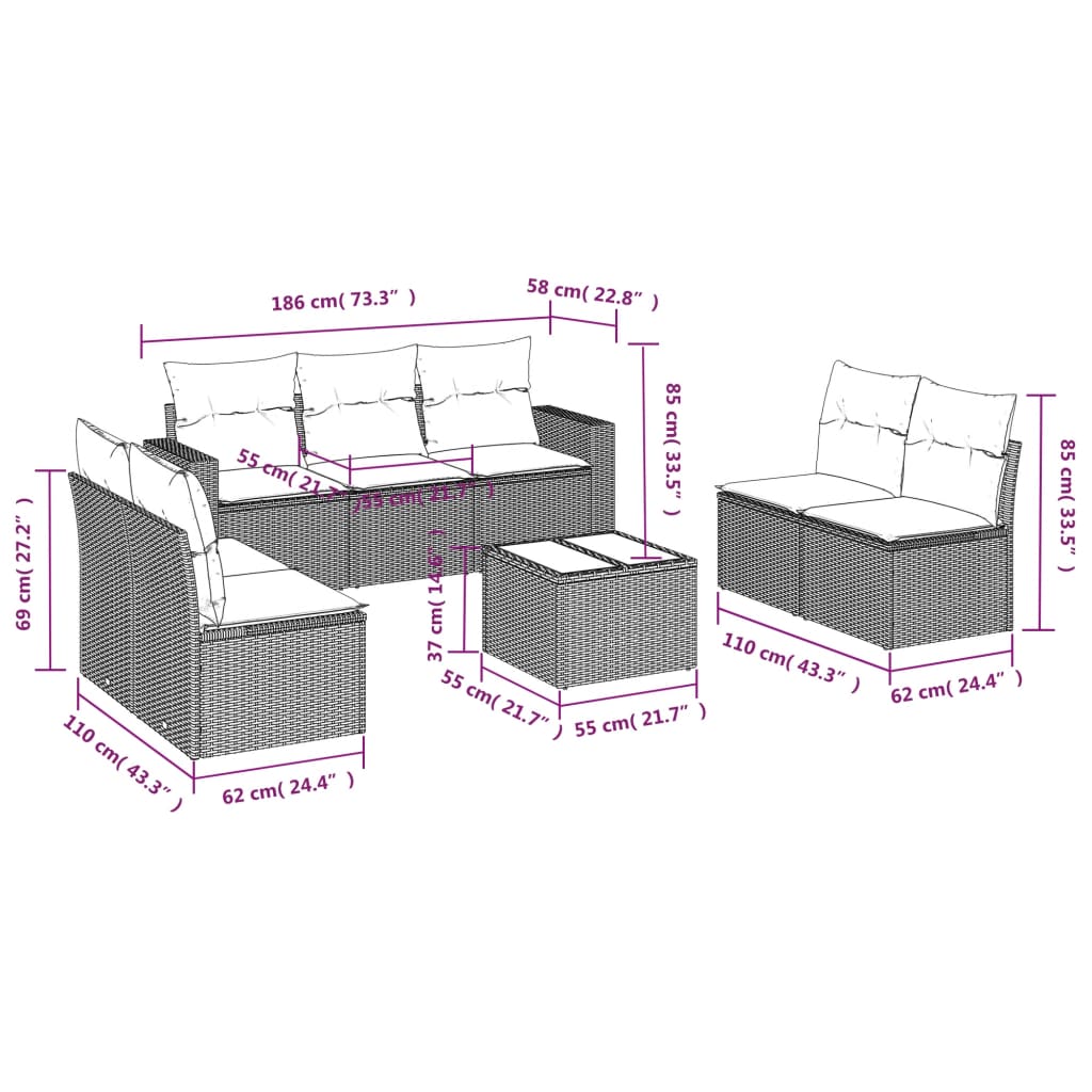 8-delige Loungeset met kussens poly rattan lichtgrijs is nu te koop bij PeponiXL, paradijselijk wonen!