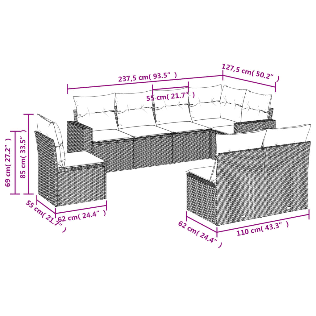 8-delige Loungeset met kussens poly rattan zwart is nu te koop bij PeponiXL, paradijselijk wonen!