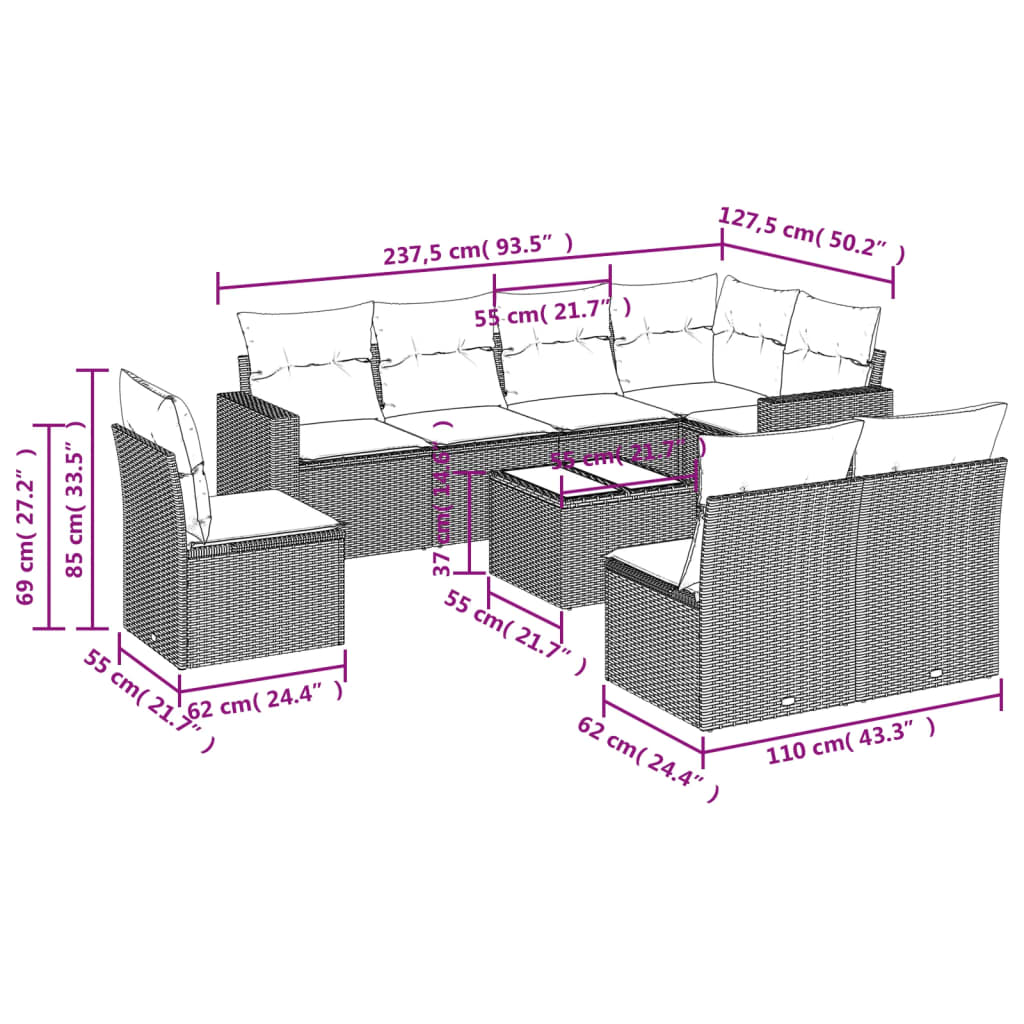 9-delige Loungeset met kussens poly rattan bruin is nu te koop bij PeponiXL, paradijselijk wonen!
