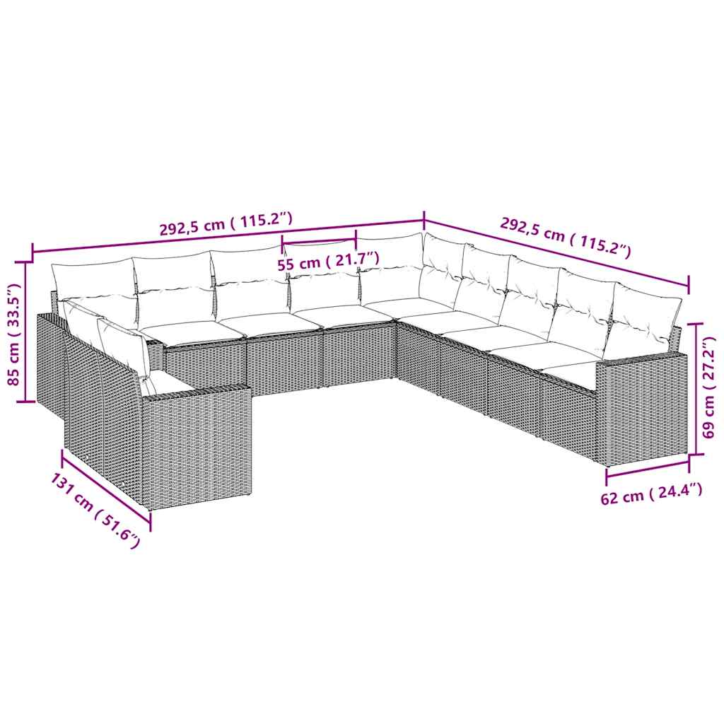 11-delige Loungeset met kussens poly rattan lichtgrijs is nu te koop bij PeponiXL, paradijselijk wonen!