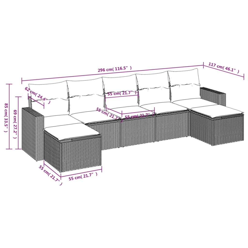 7-delige Loungeset met kussens poly rattan lichtgrijs is nu te koop bij PeponiXL, paradijselijk wonen!