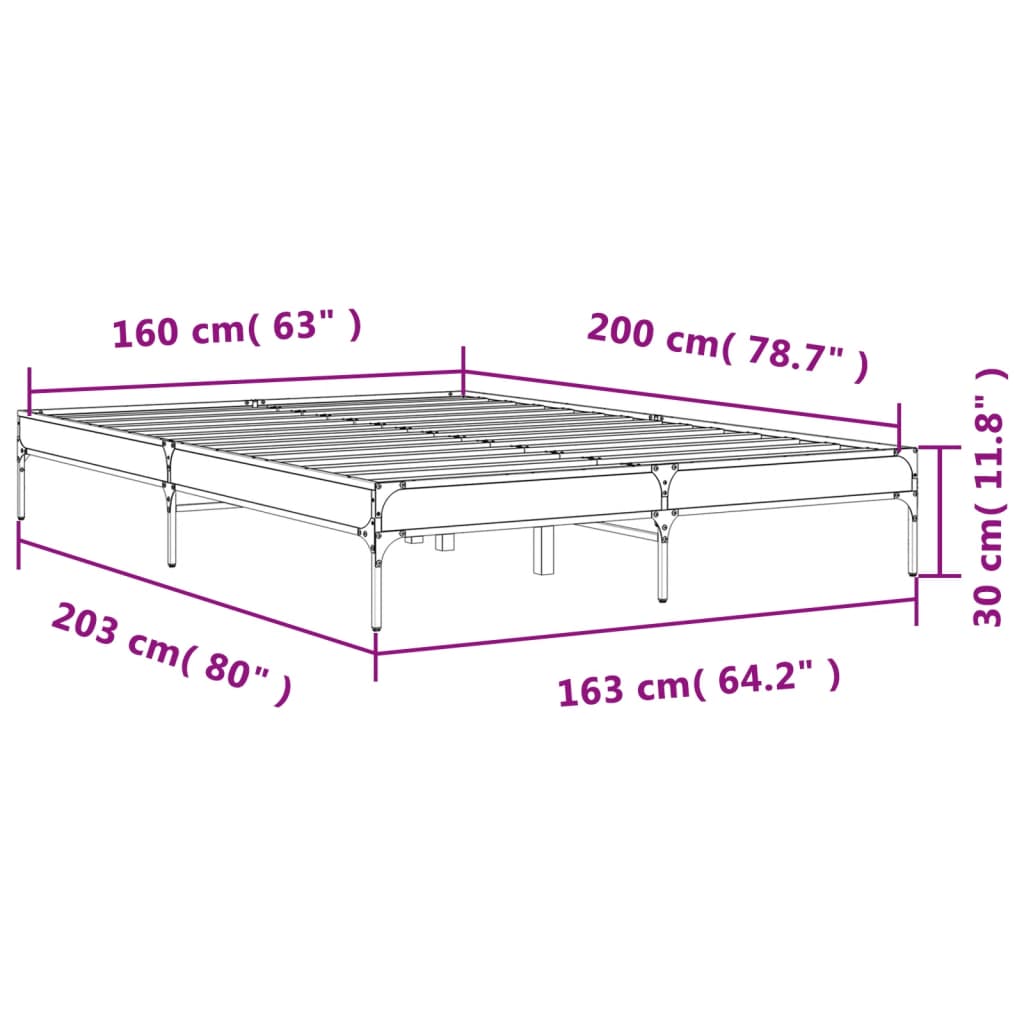Bedframe bewerkt hout metaal sonoma eikenkleurig 160x200 cm is nu te koop bij PeponiXL, paradijselijk wonen!